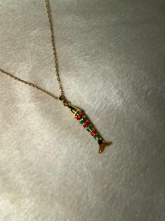 Multicolour Enamel Fish Charm Chain Necklace Gold Plated Premium Necklace