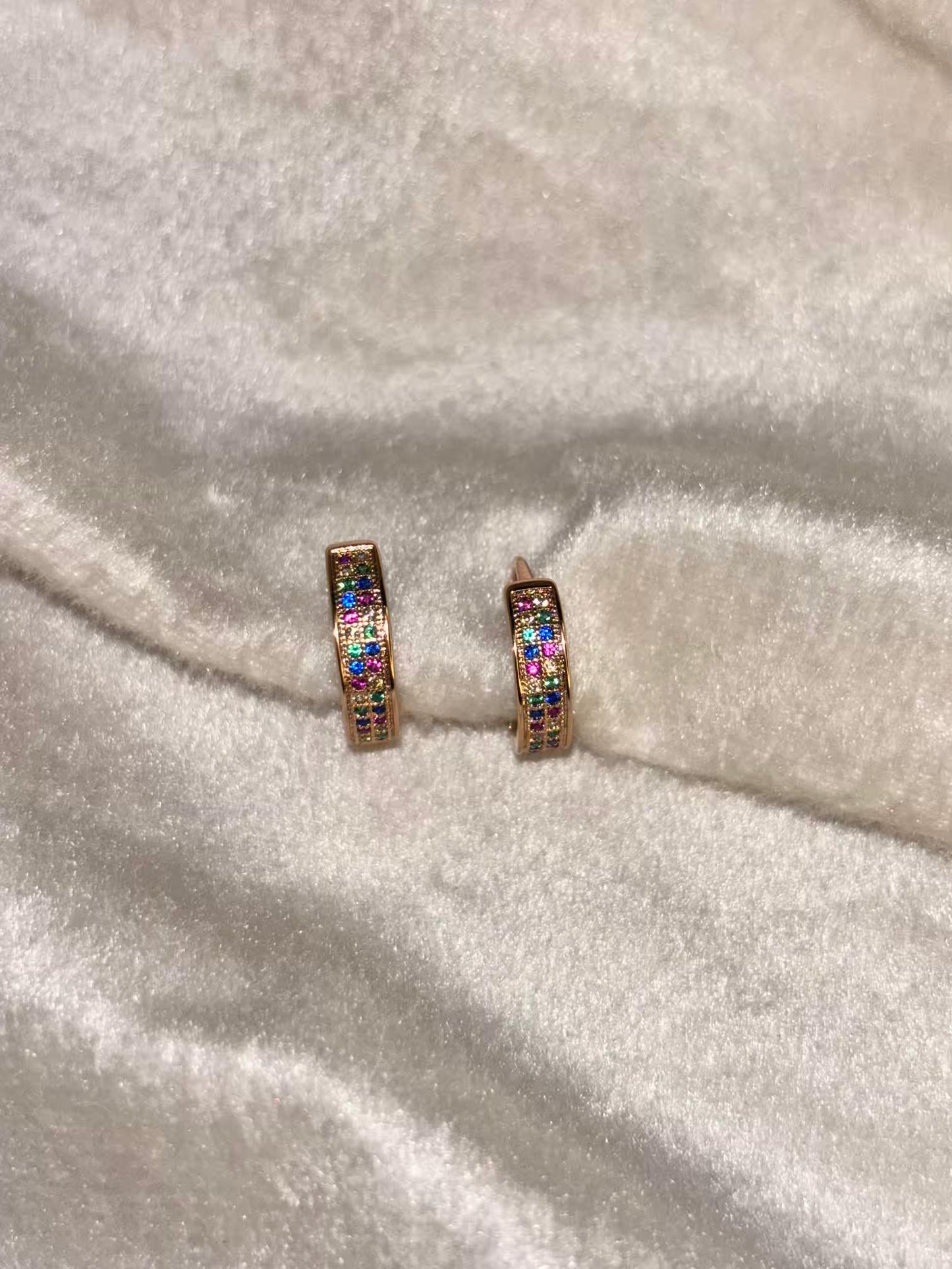 Rainbow Square Cut Hoop Earrings 18K Gold Plated Premium Earrings