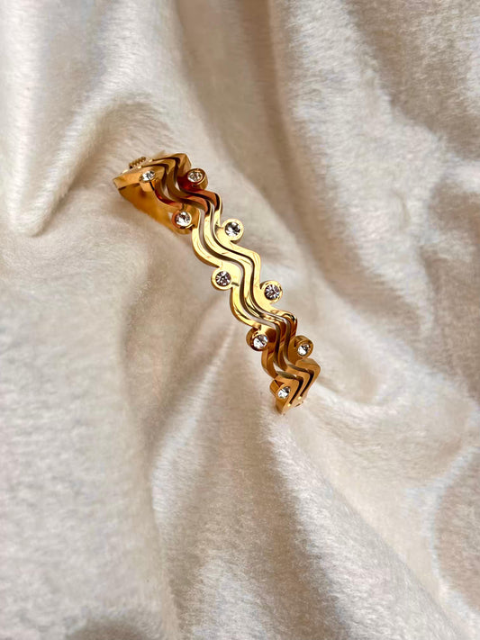 For Thin Wrist Waves Bangle 18K Gold plated Premium Bangle 2.2 - 2.4 Size