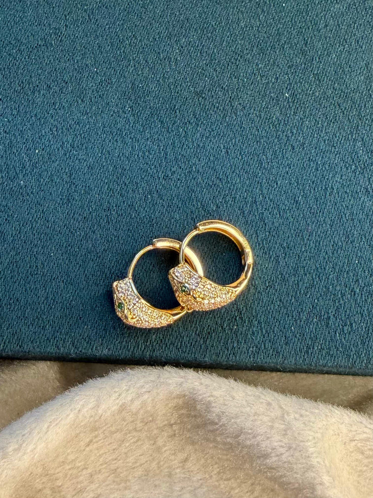 18k Gold Plated Panther Huggies Ear Studs