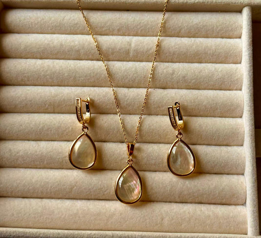Translucent Drop Necklace And Ear Studds 18K Gold Plated Premium Necklace