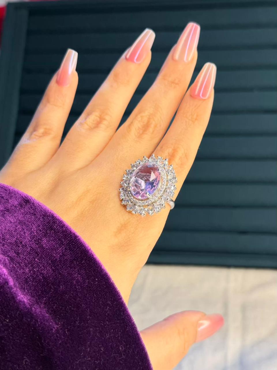 Blush Pink Empress Silver Plated Premium Ring (Adjustable)