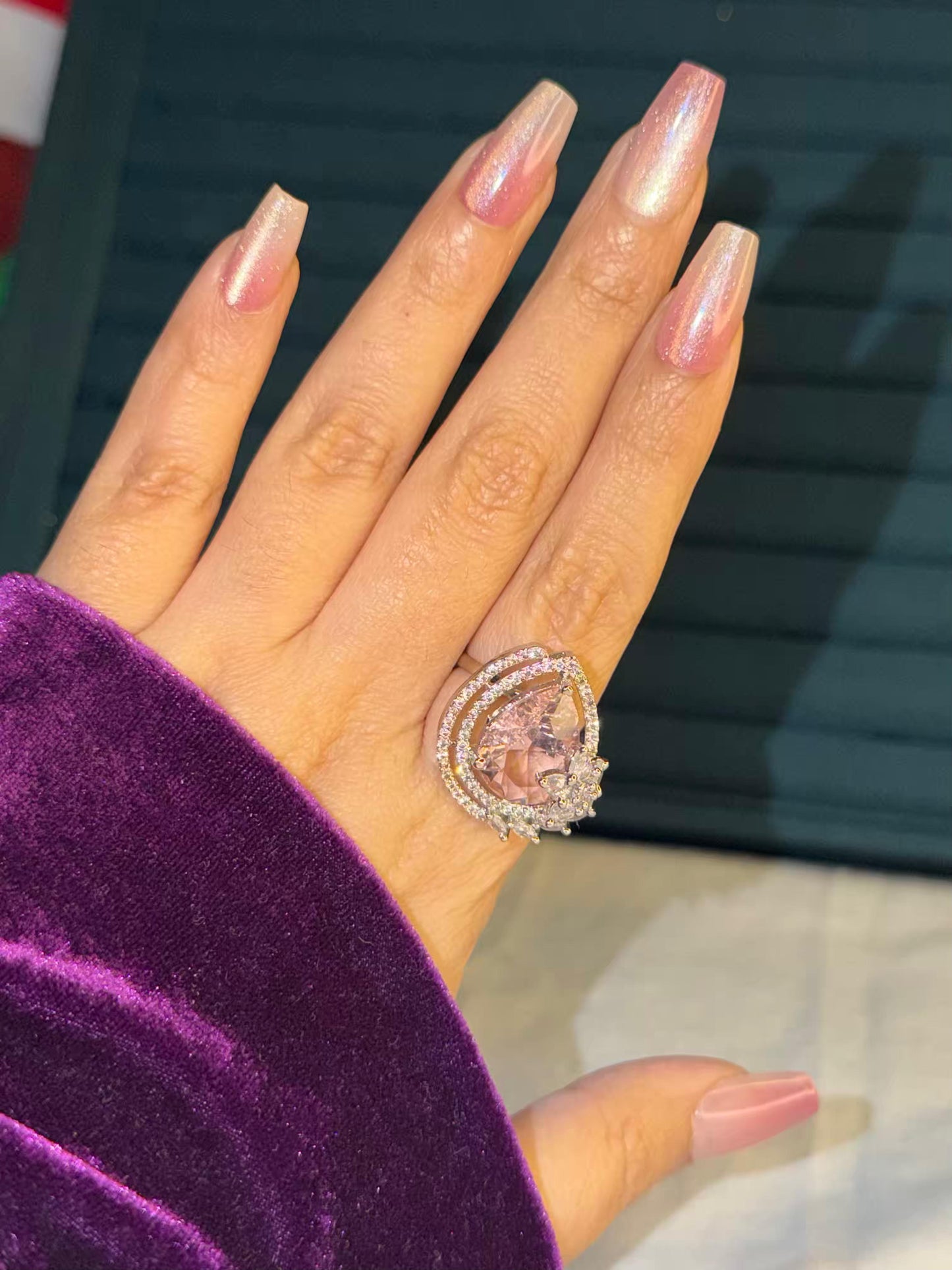 Blush Aurora Silver Plated Premium Ring (Adjustable)