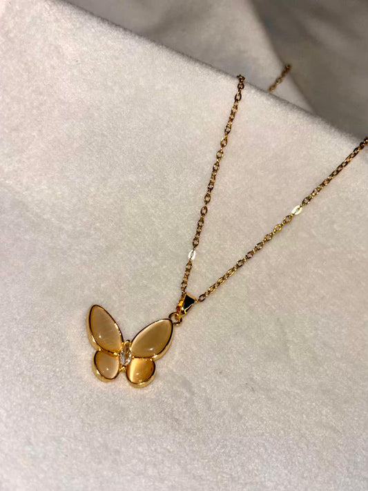 Cateye Stone Butterfly 18K Gold Plated Premium Necklace