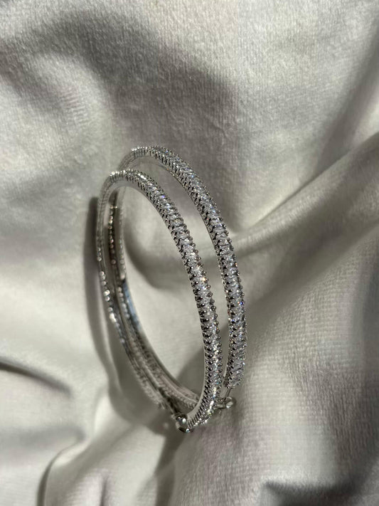 Diamond Round Hoops Earrings Silver Plated Premium Earrings