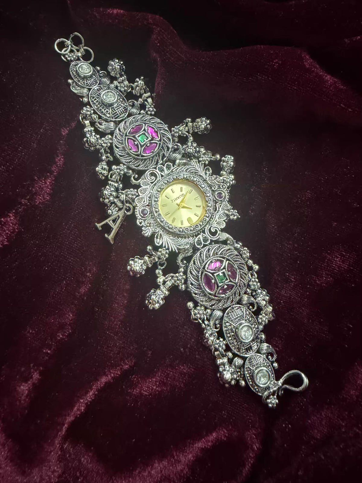 Maharani Inspired Ethnic Silver-Tone Navratri Oxidised Heritage Watch