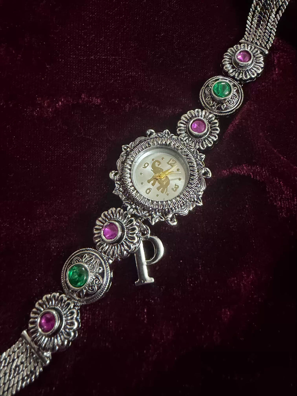 Royal Rajwada Inspired Silver-Tone Navratri Oxidised Heritage Watch