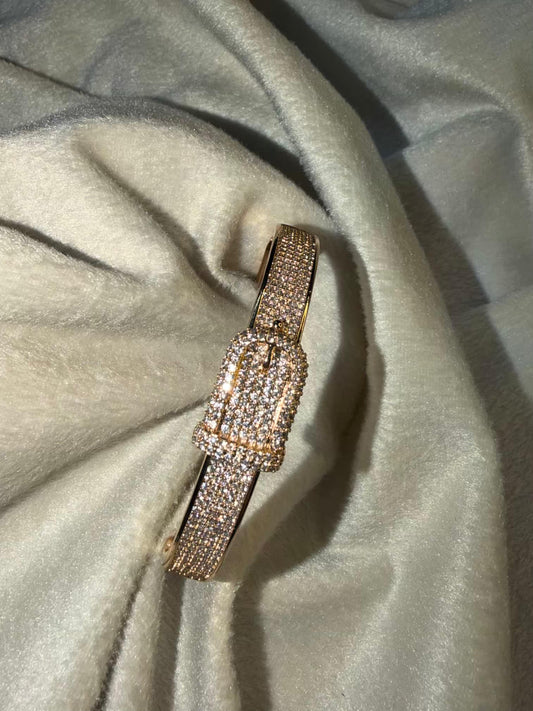 Crystal Lock Cuff Gold Plated Bangle Bracelet