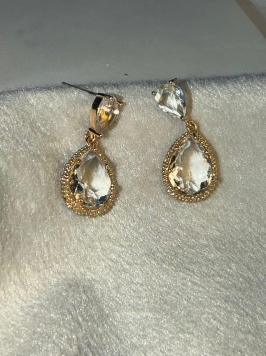 Clear Crystal Party Drops Stud Gold Plated Earrings