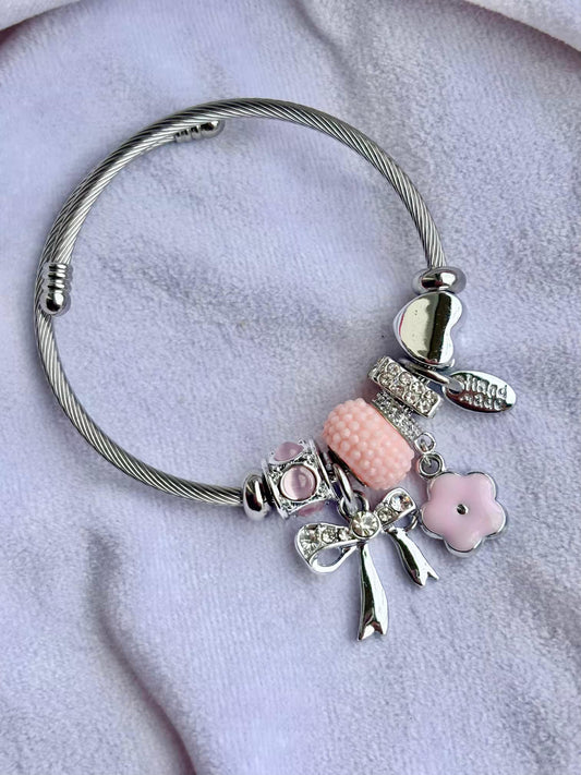Pandora Charms Pastel Pink Bracelet  ( Silver )