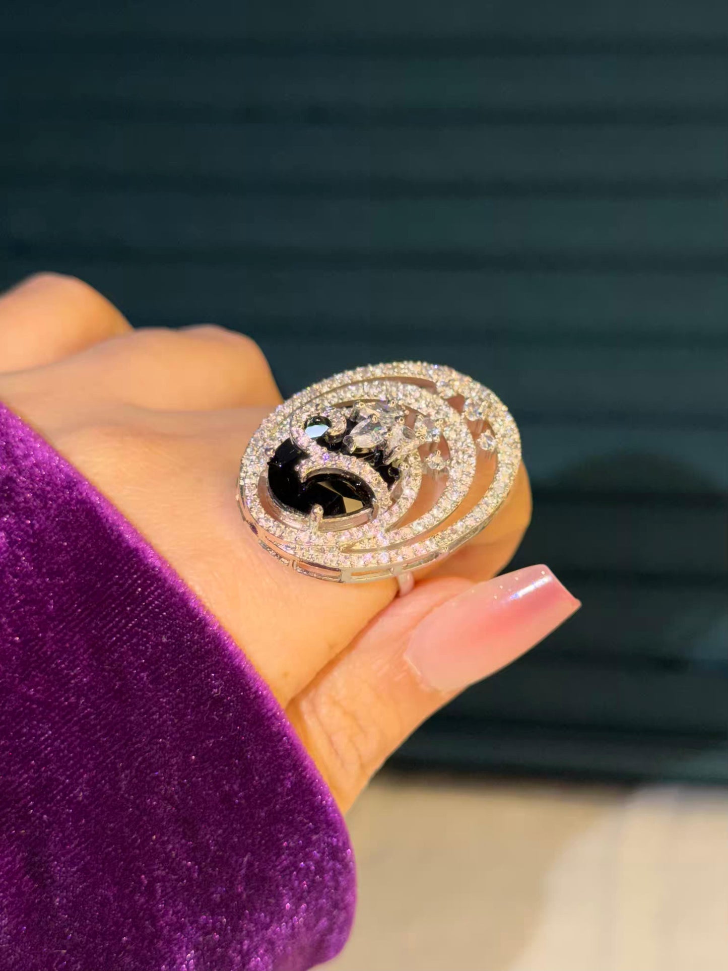 Black Classic Silver Plated Premium Ring (Adjustable)