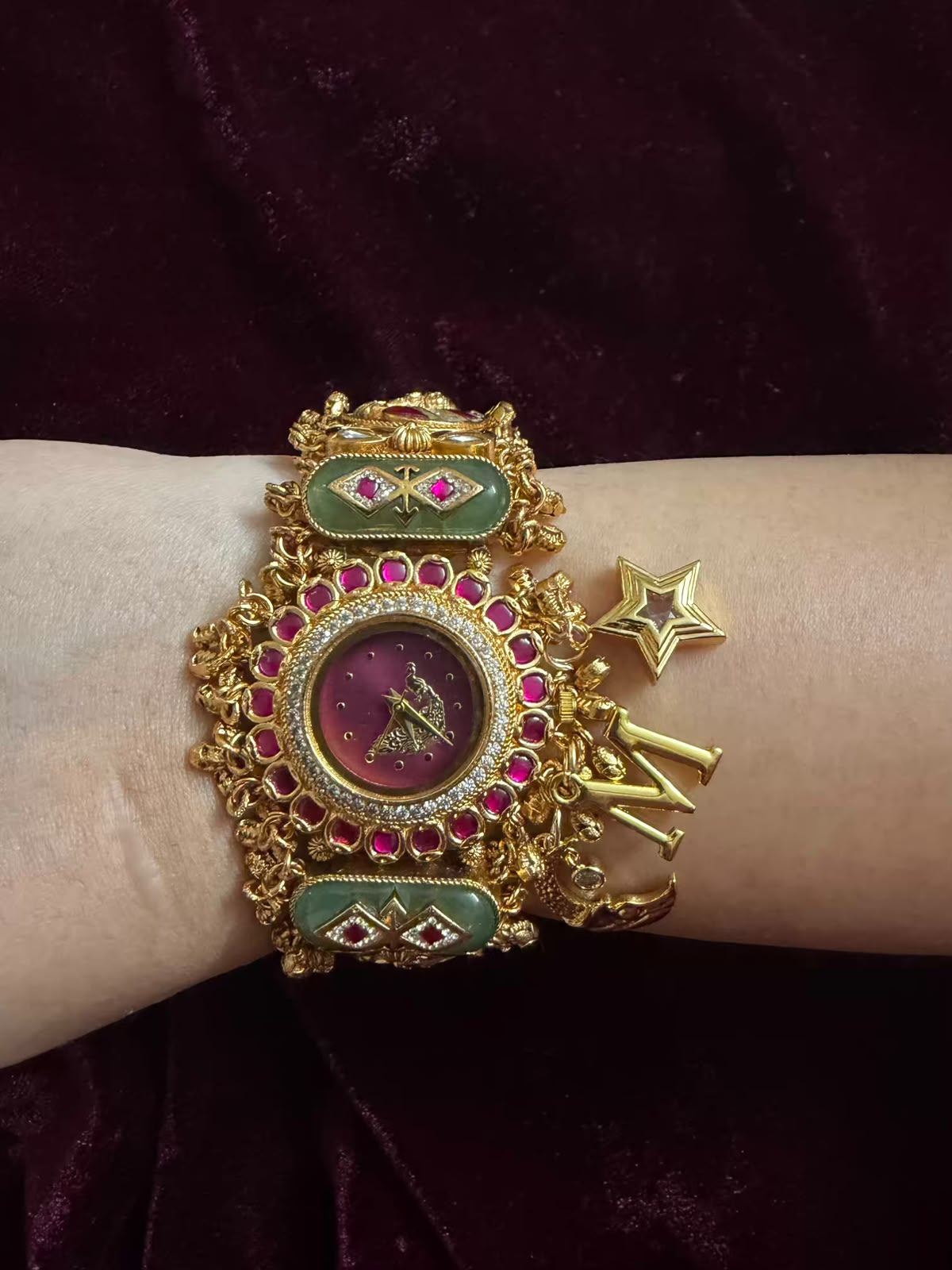 Moon Stars Peacock Dial Luxury Watch Rakhi with Charms (Free Initial)