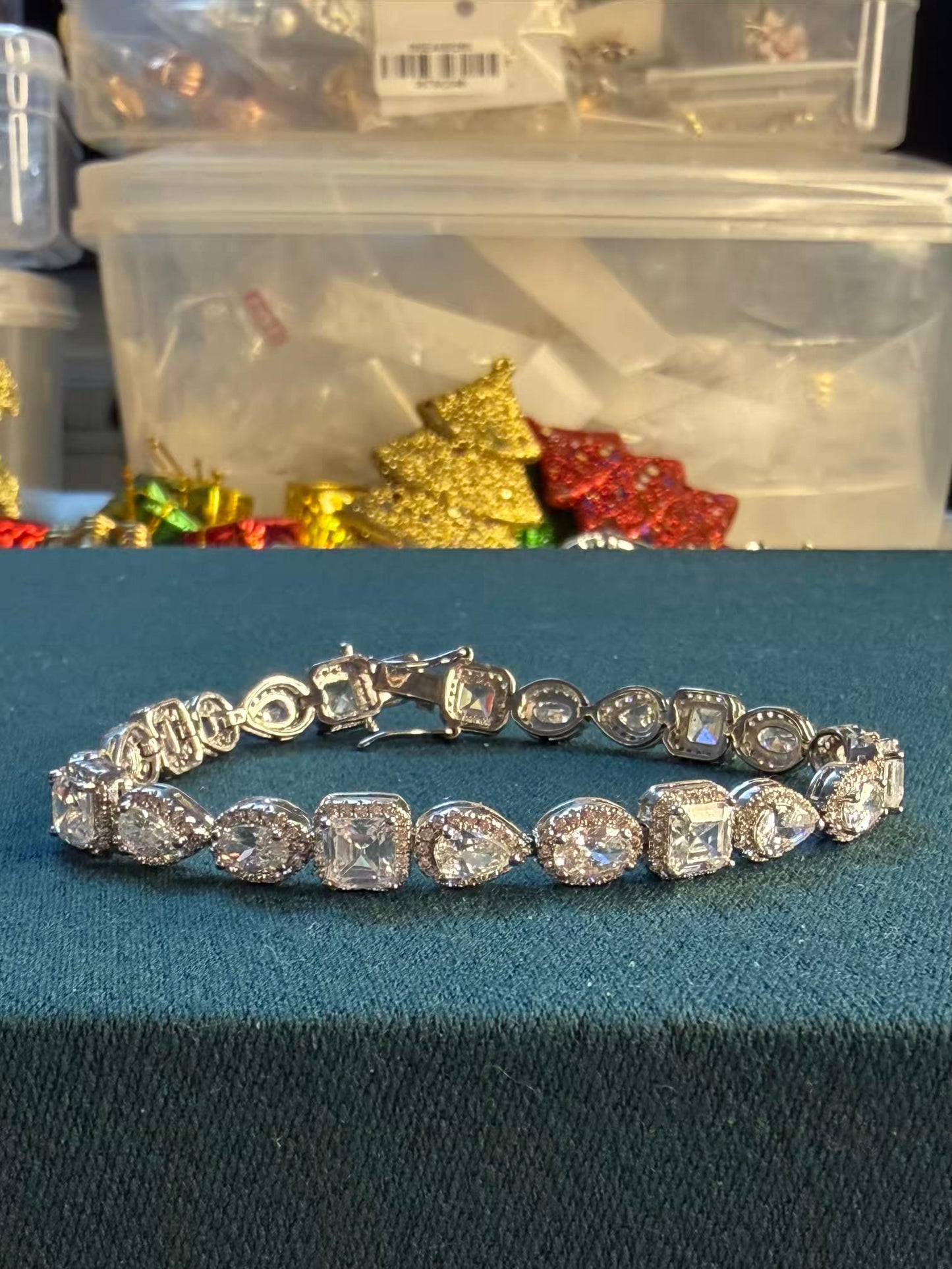 White Halo Shaped Silver Plated Tennis Bracelet