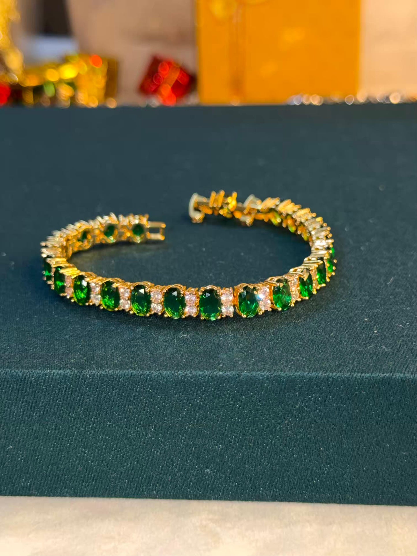 Emerald Aura Luxe Gold Plated Tennis Bracelet