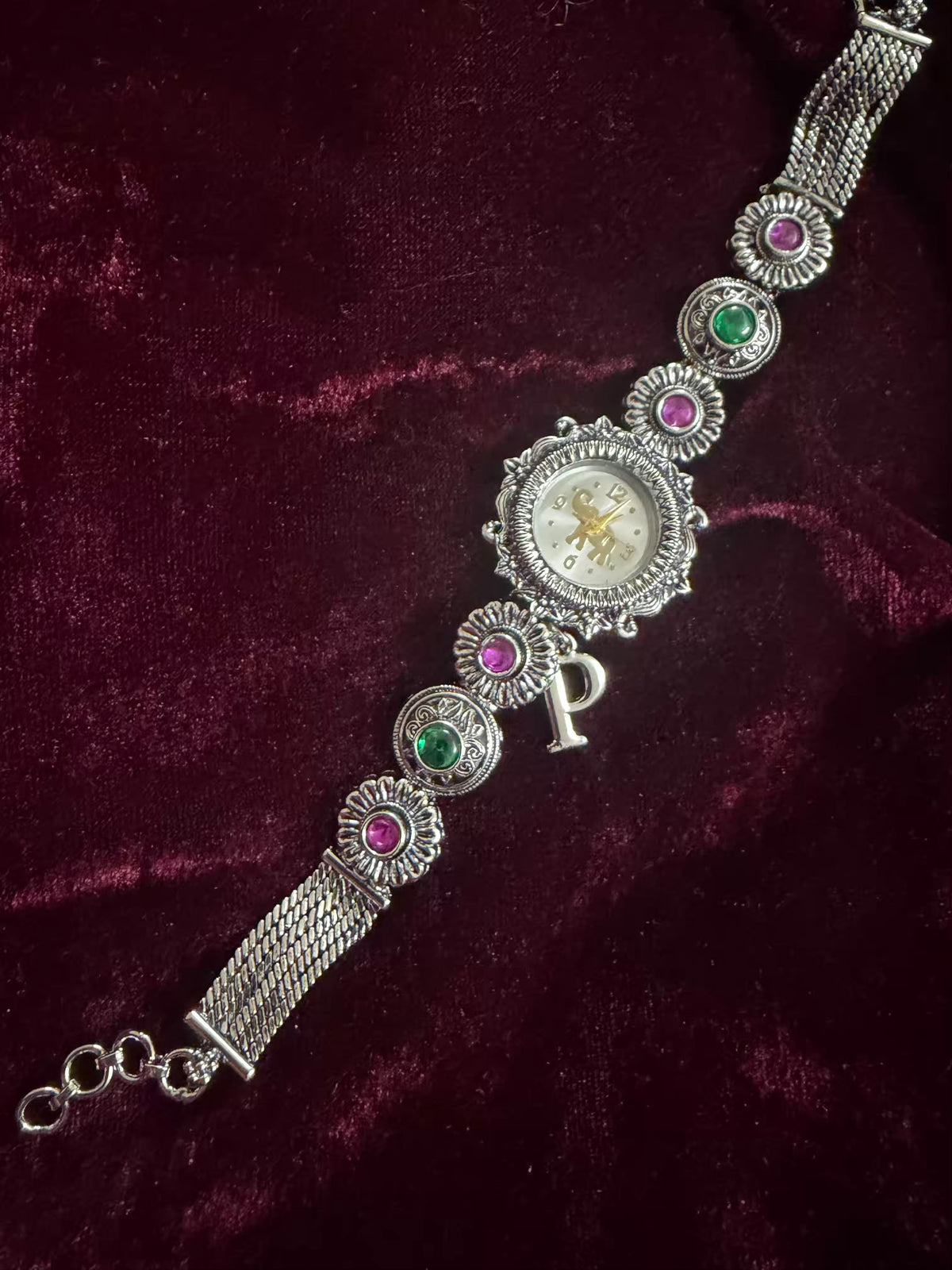 Royal Rajwada Inspired Silver-Tone Navratri Oxidised Heritage Watch