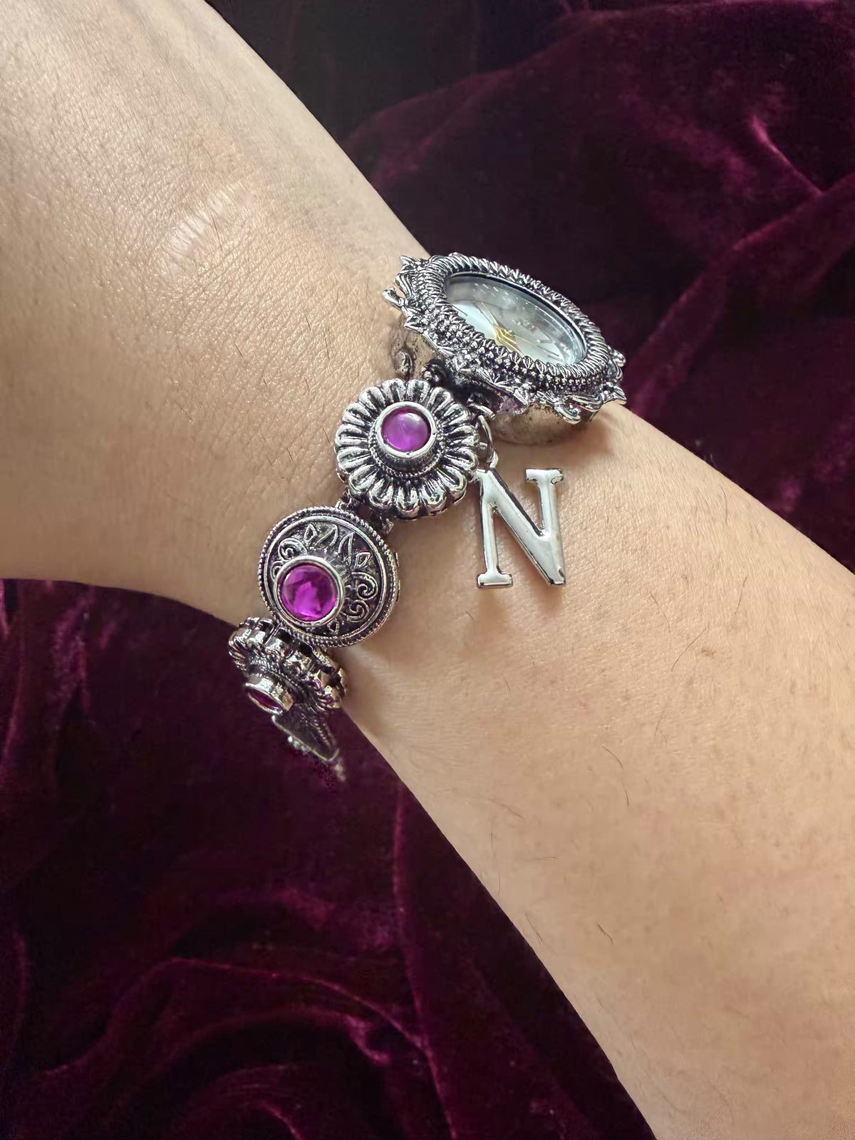 Silver-Tone Navratri Oxidised Heritage Watch