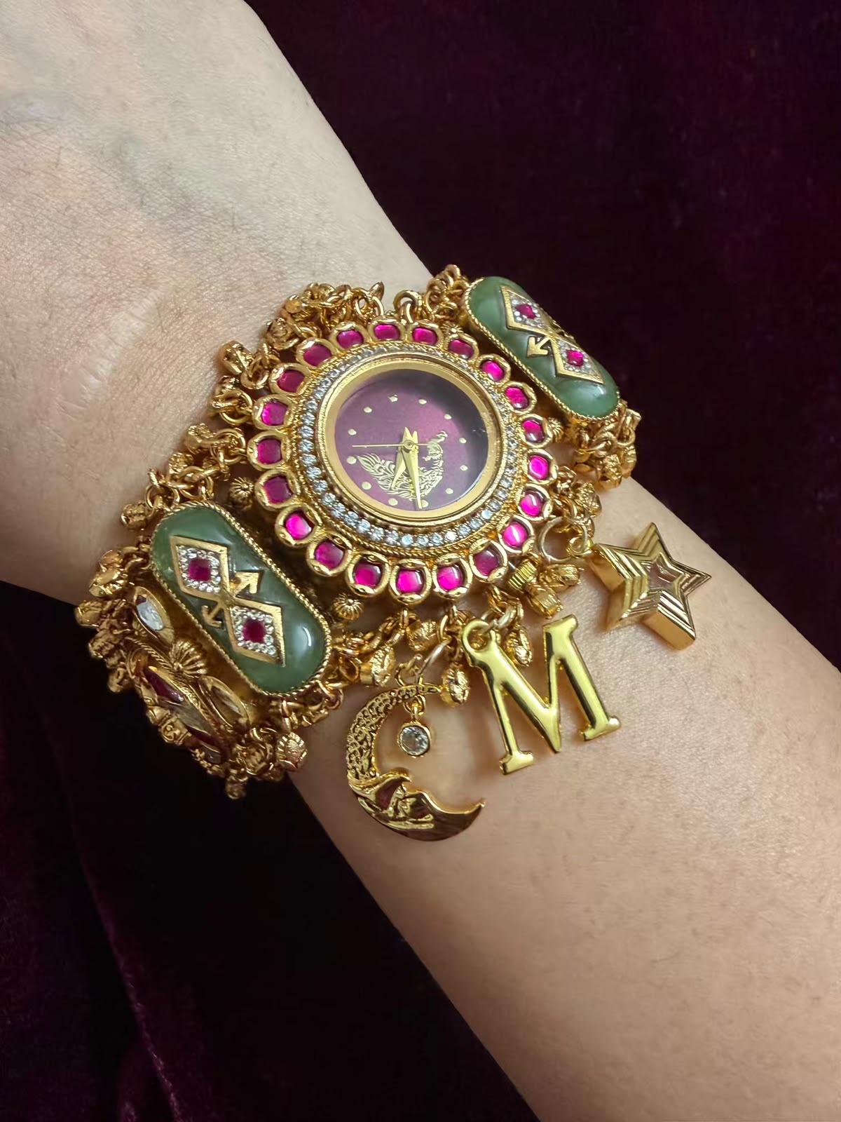 Moon Stars Peacock Dial Luxury Watch Rakhi with Charms (Free Initial)