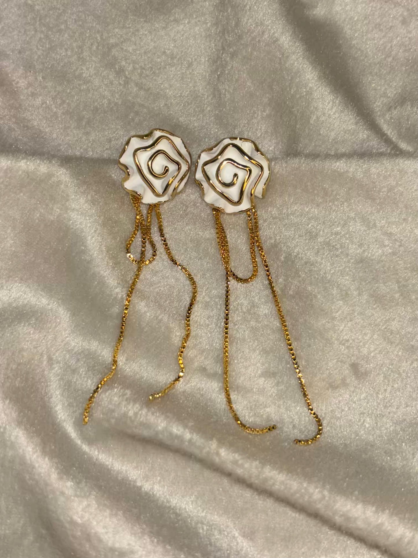 Gold Chain Rose Earrings 18K Gold Plated Premium Earrings