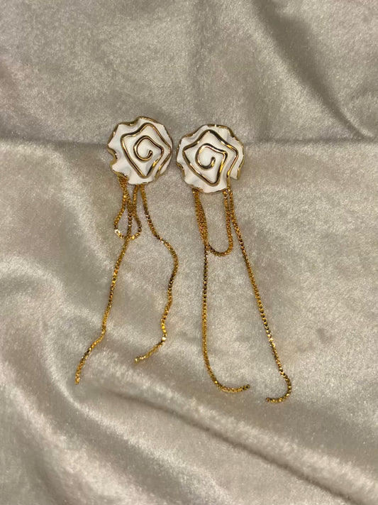 Gold Chain Rose Earrings 18K Gold Plated Premium Earrings