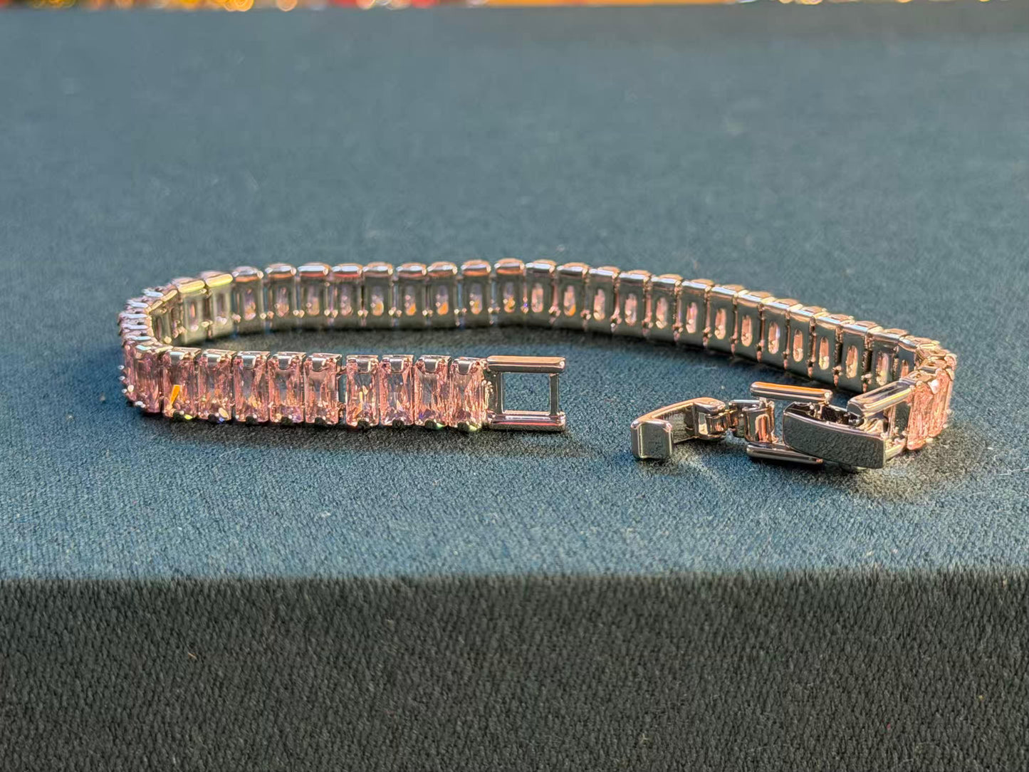 Rose Prism Silver Plated Tennis Bracelet