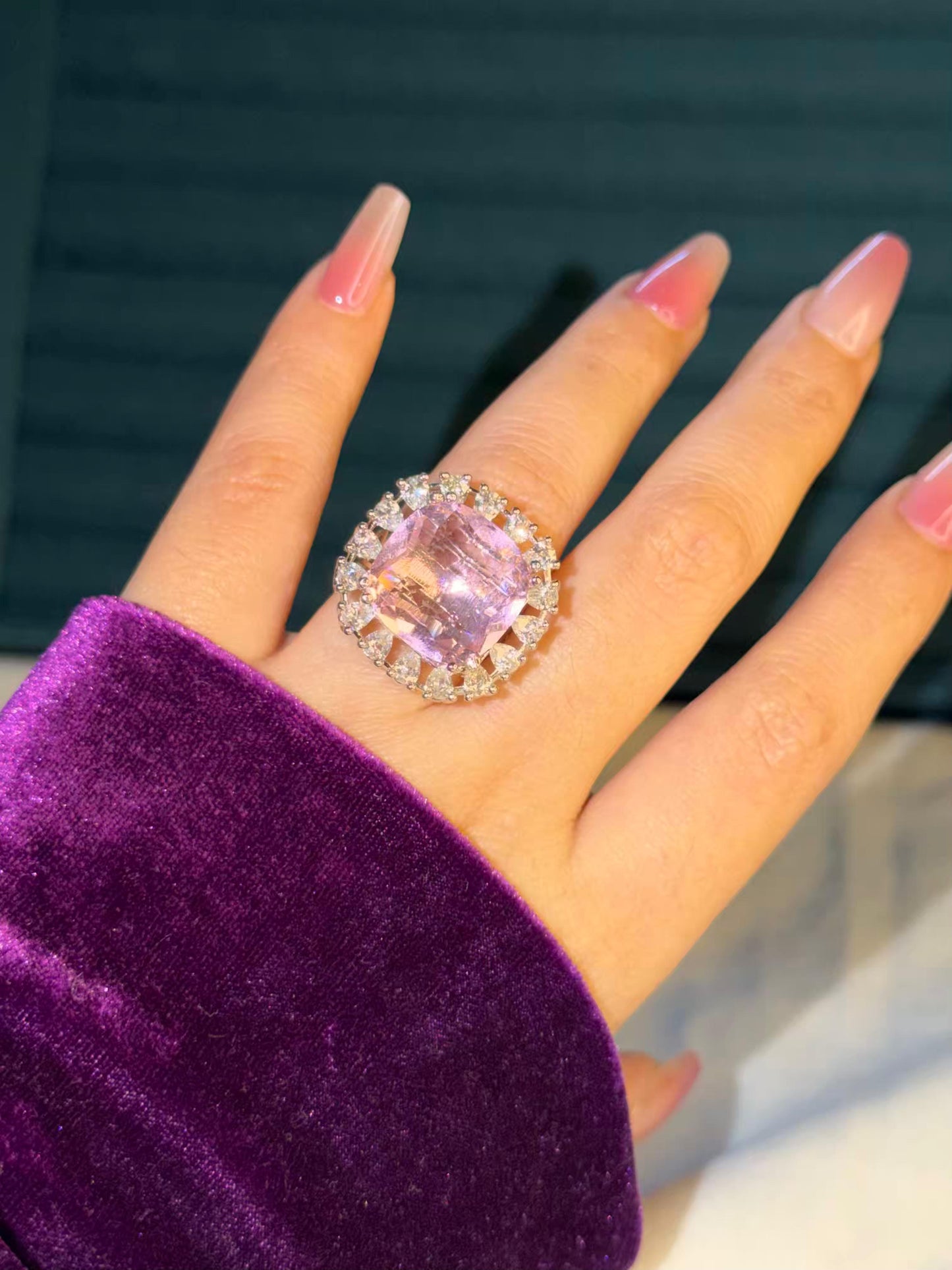 Blush Square Statement Silver Plated Premium Ring (Adjustable)