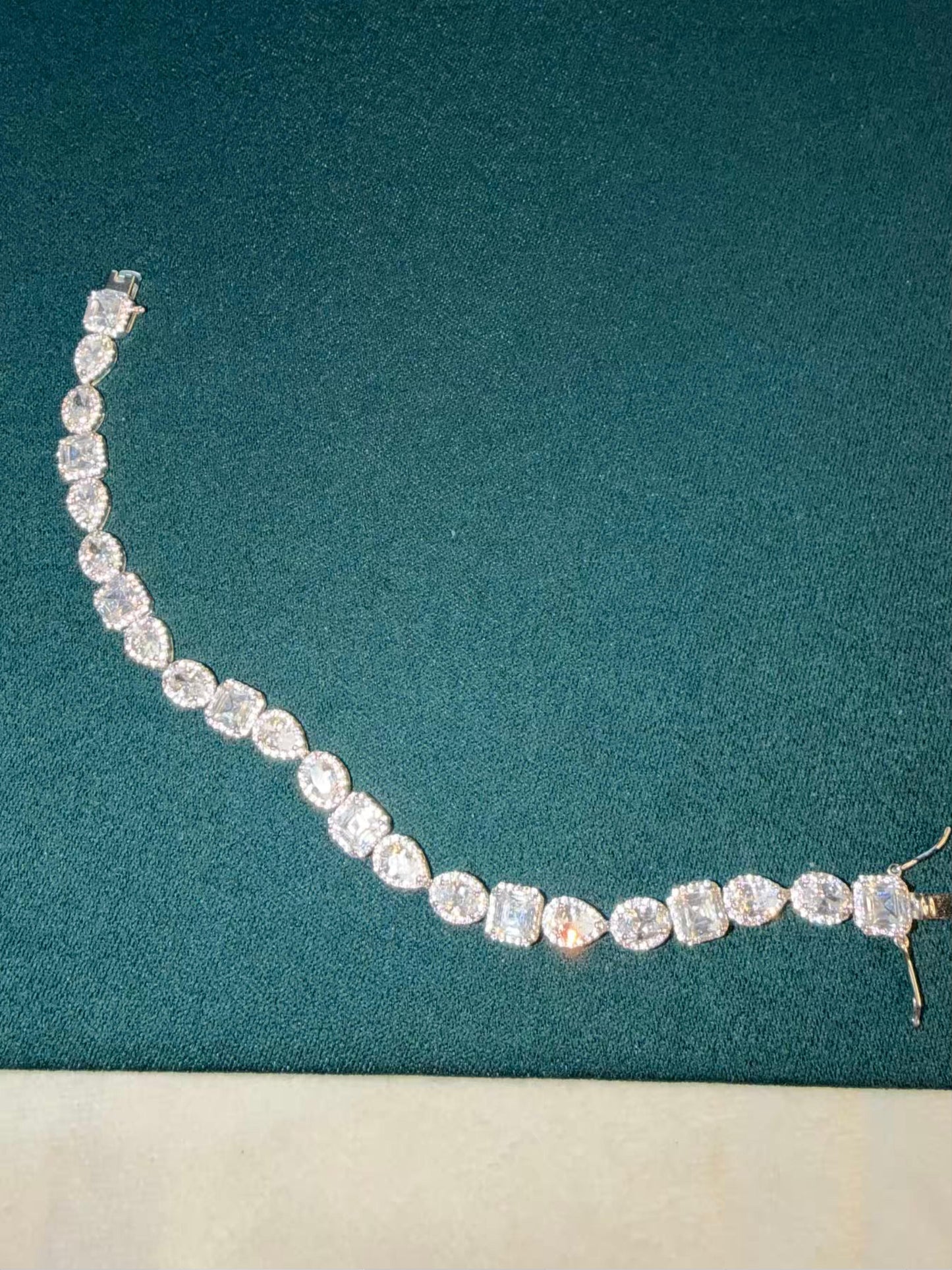White Halo Shaped Silver Plated Tennis Bracelet