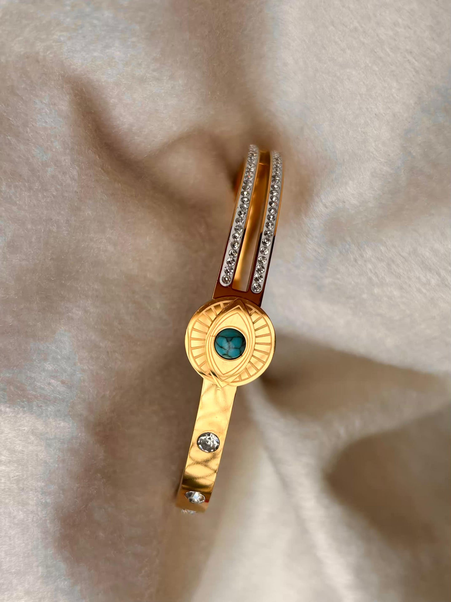 For Thin Wrist Turquoise Eye Bangle 18K Gold plated Premium Bangle 2.2 - 2.4 Size