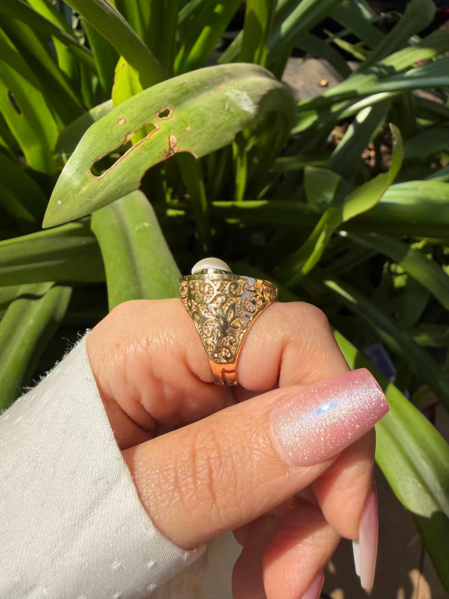 Pearl Spiral Gold Plated Ring