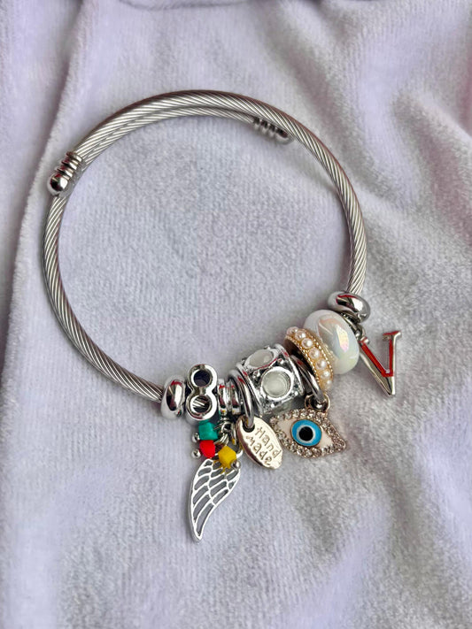 Pandora Charms Evil Eye Bracelet With Customised Initial ( Silver )