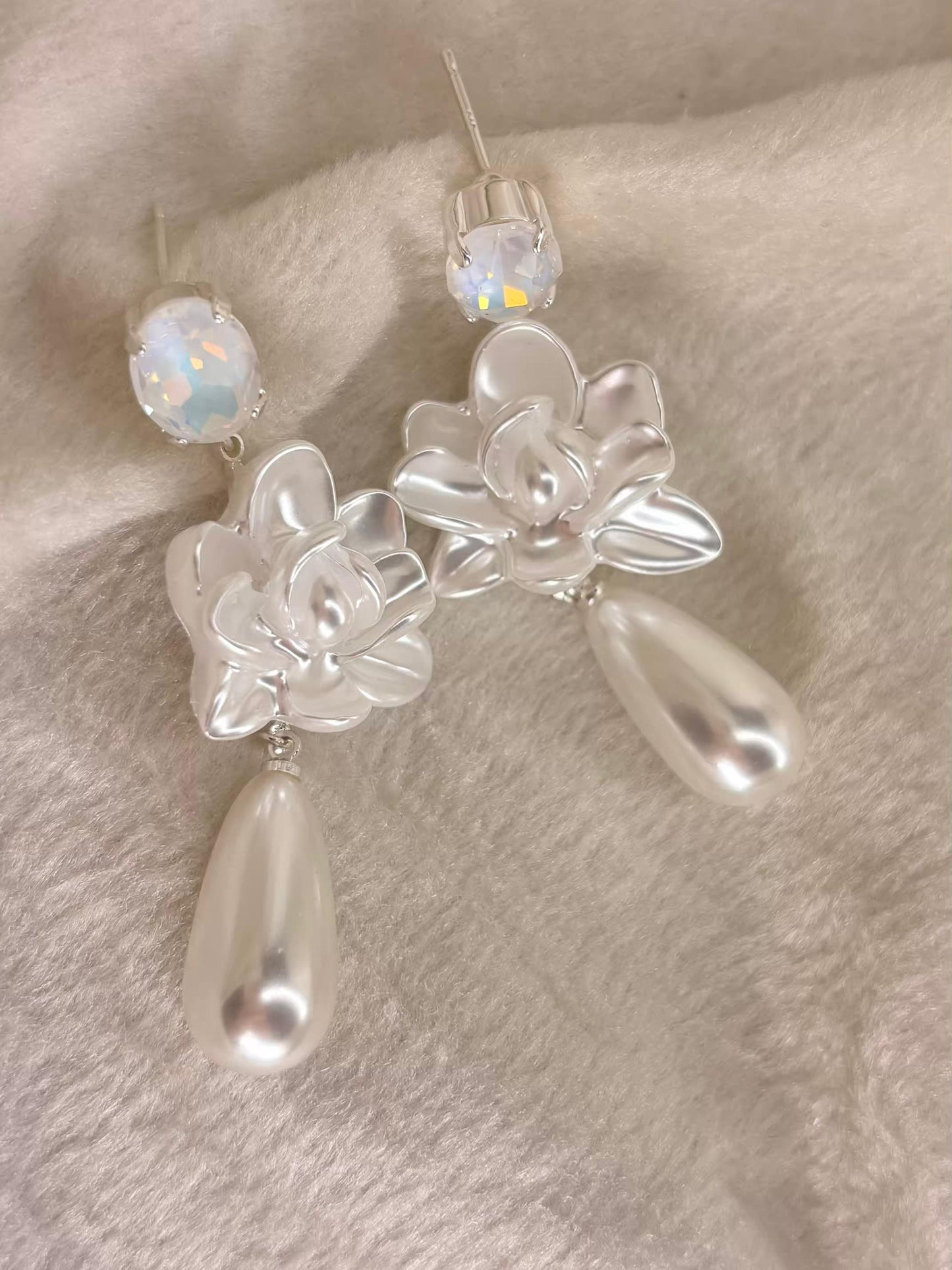 Crystal Flowers Dangle Earrings Silver Plated Earrings Premium Earrings