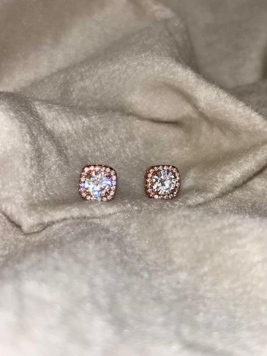 Diamond Halo Studds Rose Gold Plated Premium Earrings