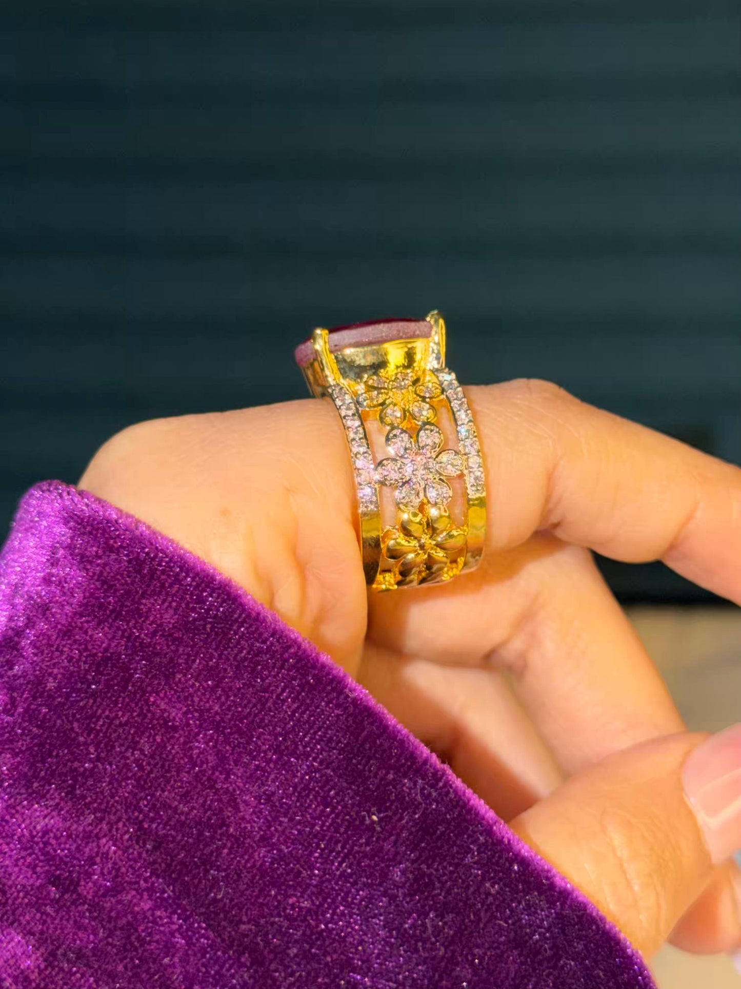 Ruby Opulence Dual Tone Gold and Silver Plated Size 7 Us Ring