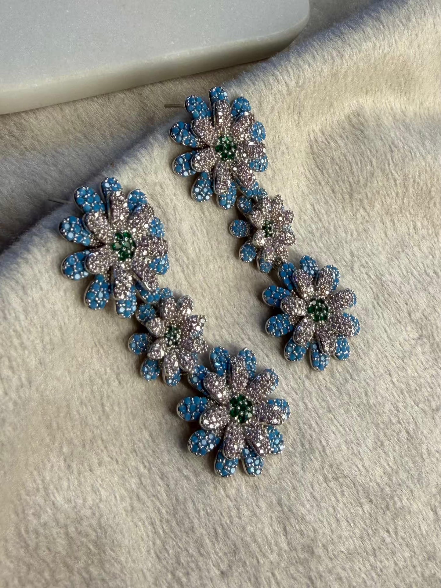 Aqua And White Floral Luxury Party Wedding Rhodium Silver Plating Earrings