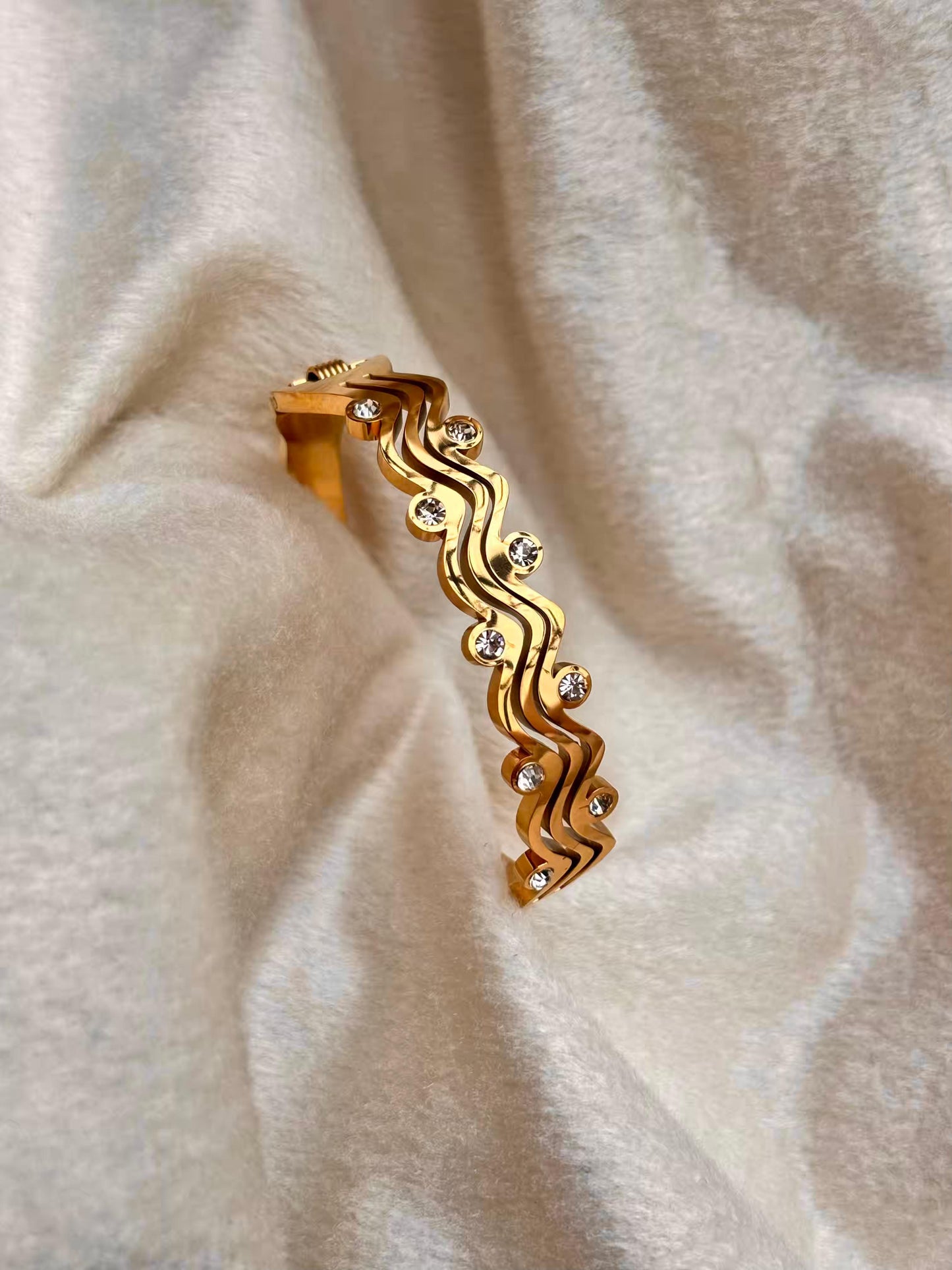 For Thin Wrist Waves Bangle 18K Gold plated Premium Bangle 2.2 - 2.4 Size