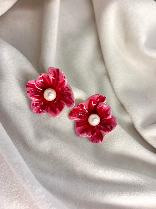 Red Flora Studds Earrings 18K Gold Plated Premium Earrings