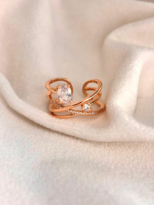 Twisted studded Rose Gold Plated Adjustable Ring
