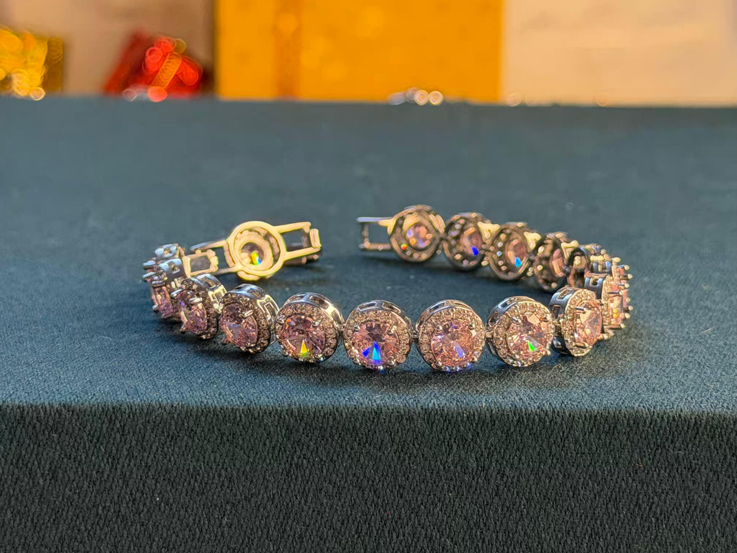 Rose Ice Halo Silver Plated Tennis Bracelet