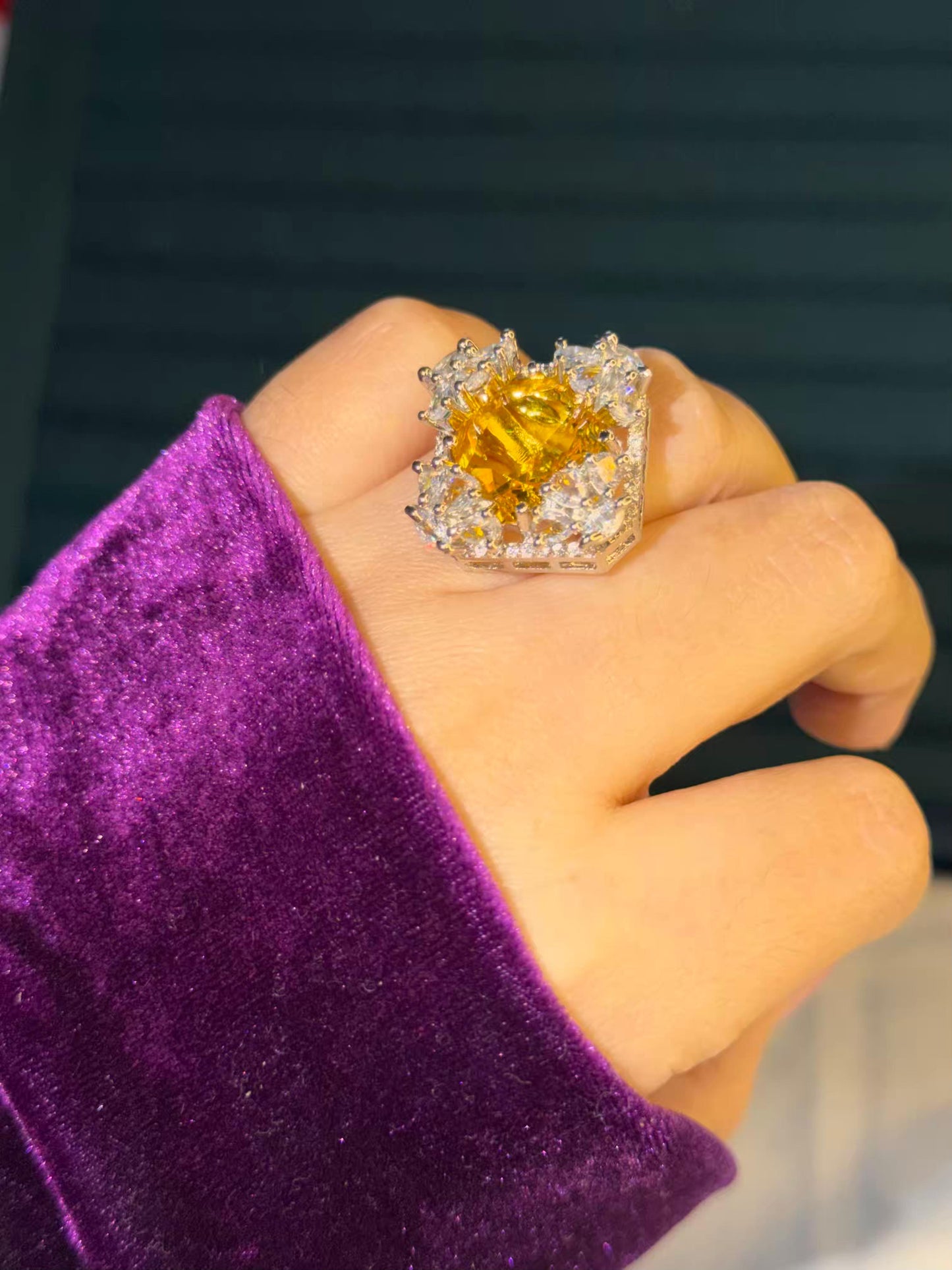 Golden Solstice Silver Plated Premium Ring (Adjustable)