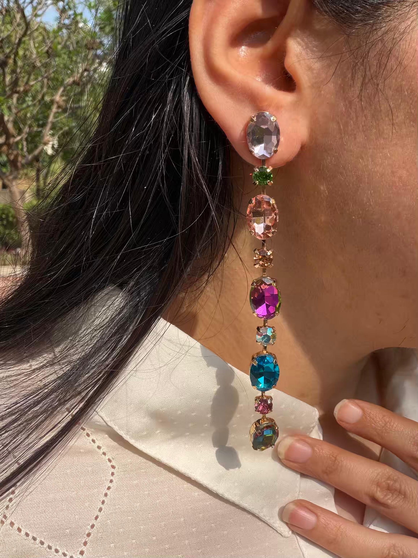 Colourful Long Gold Plated Earrings