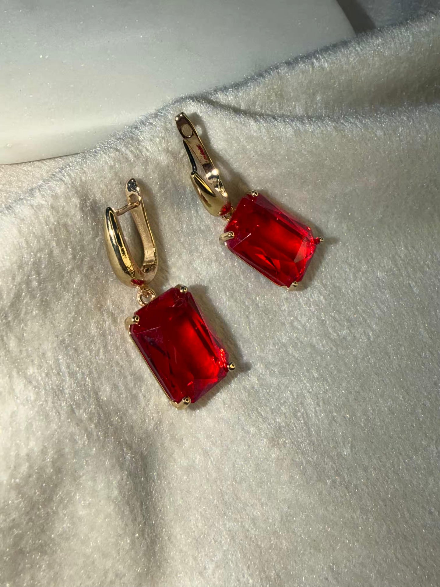 Wine Red Stud Gold Plated Earrings