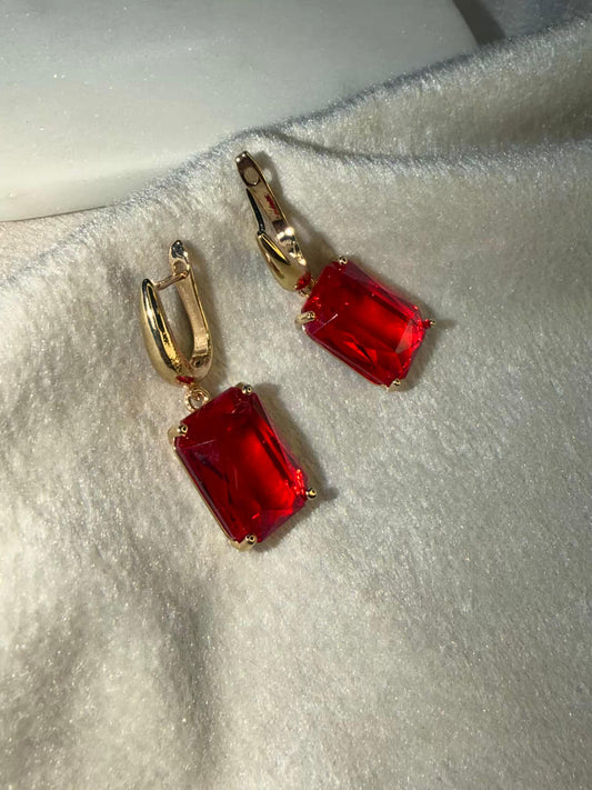 Wine Red Stud Gold Plated Earrings