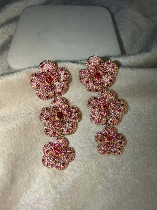 Pink Ruby Crystal Luxury Party Wedding Rhodium Gold Plating Earrings