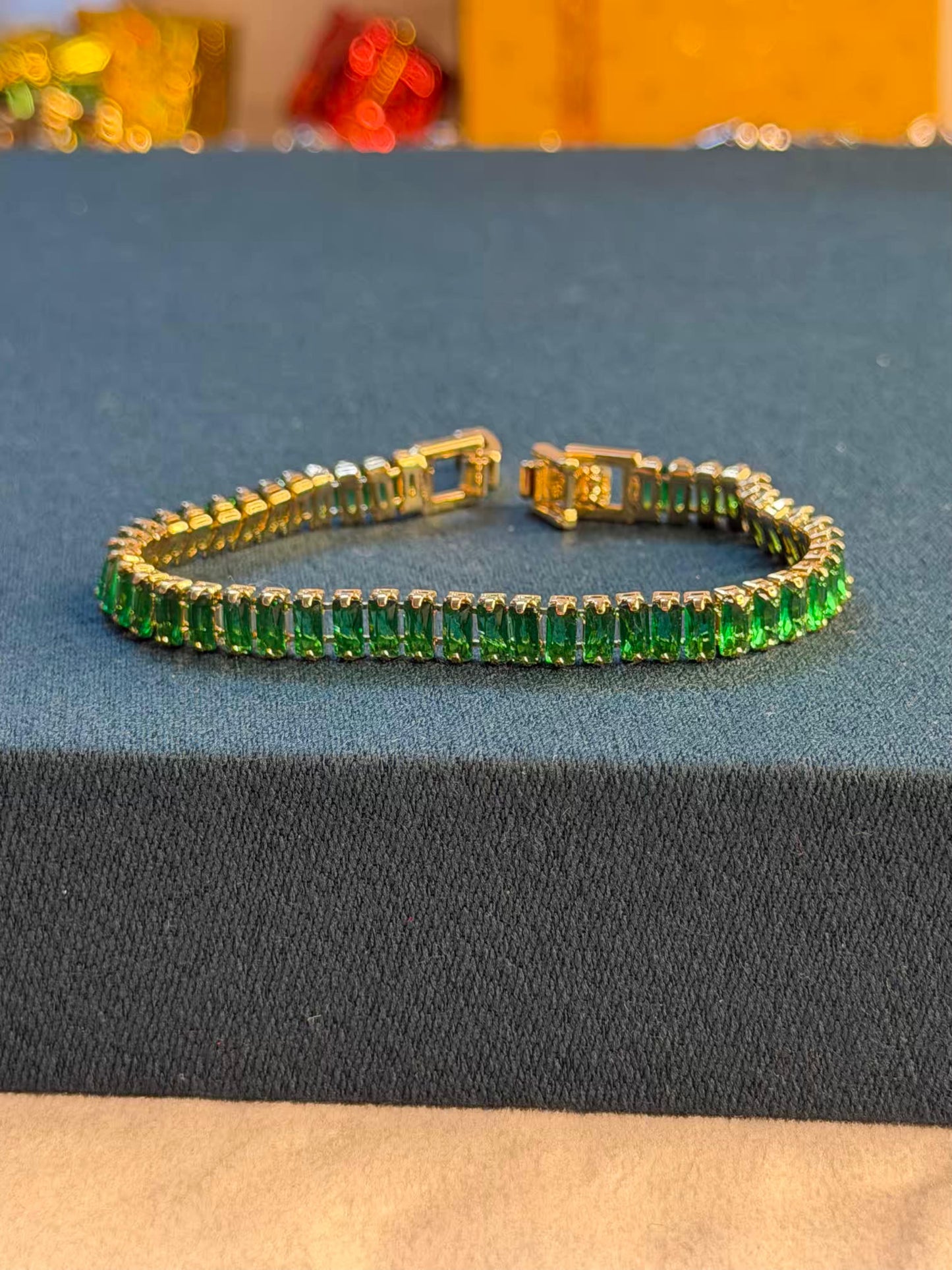Emerald Bar Luxe Gold Plated Tennis Bracelet