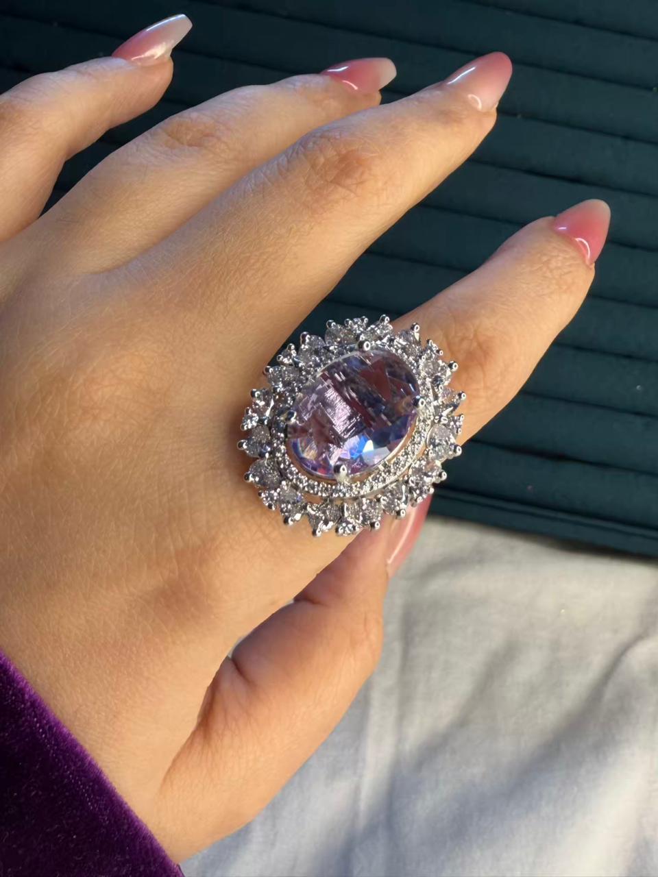 Blush Pink Empress Silver Plated Premium Ring (Adjustable)