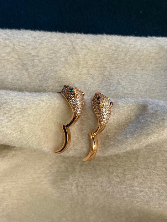 Rose Gold Panther Huggies Ear Studs