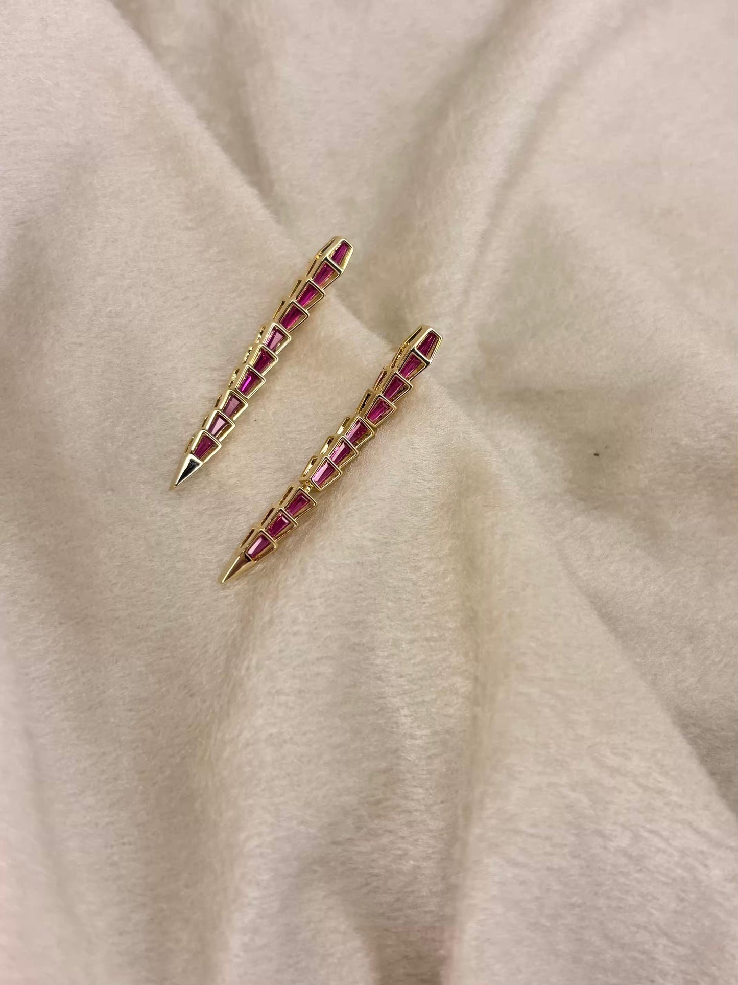 Ruby Centipede  SnakeEarrings 18K Gold Plated Premium Earrings