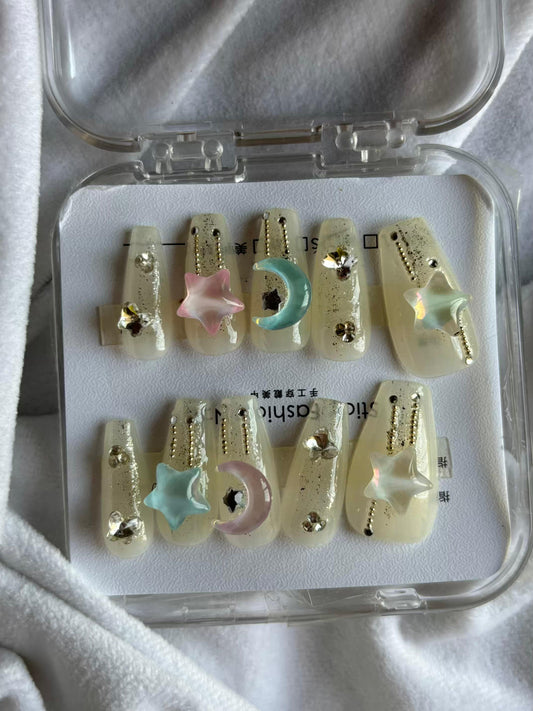 Acrylic Premium Glow In Dark Soft Bow Fancy Press On Nails ( Set of 10 )