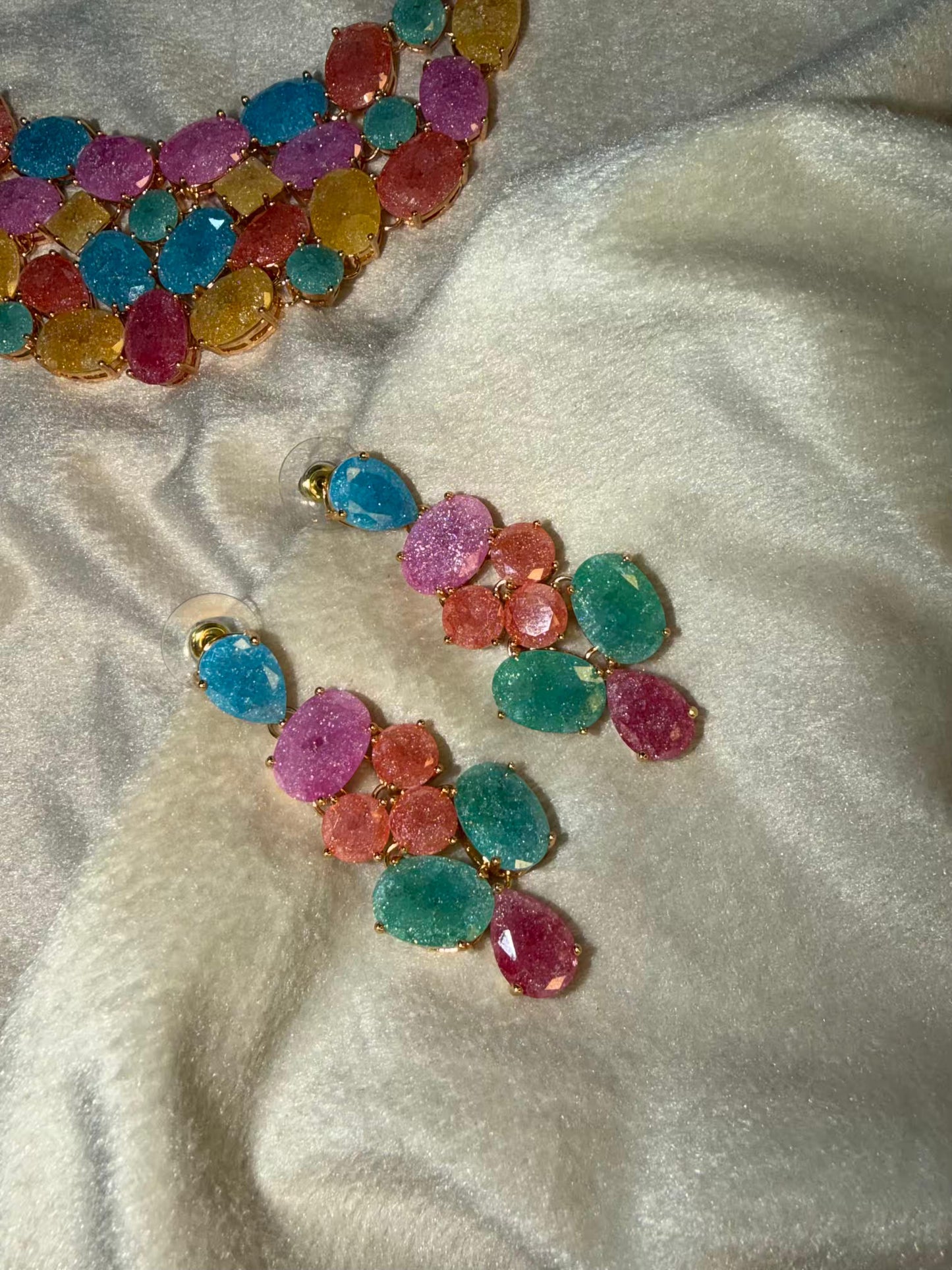 Premium Milky Stones In Rhodium Gold Premium Luxury Plating Necklace Set With Earrings