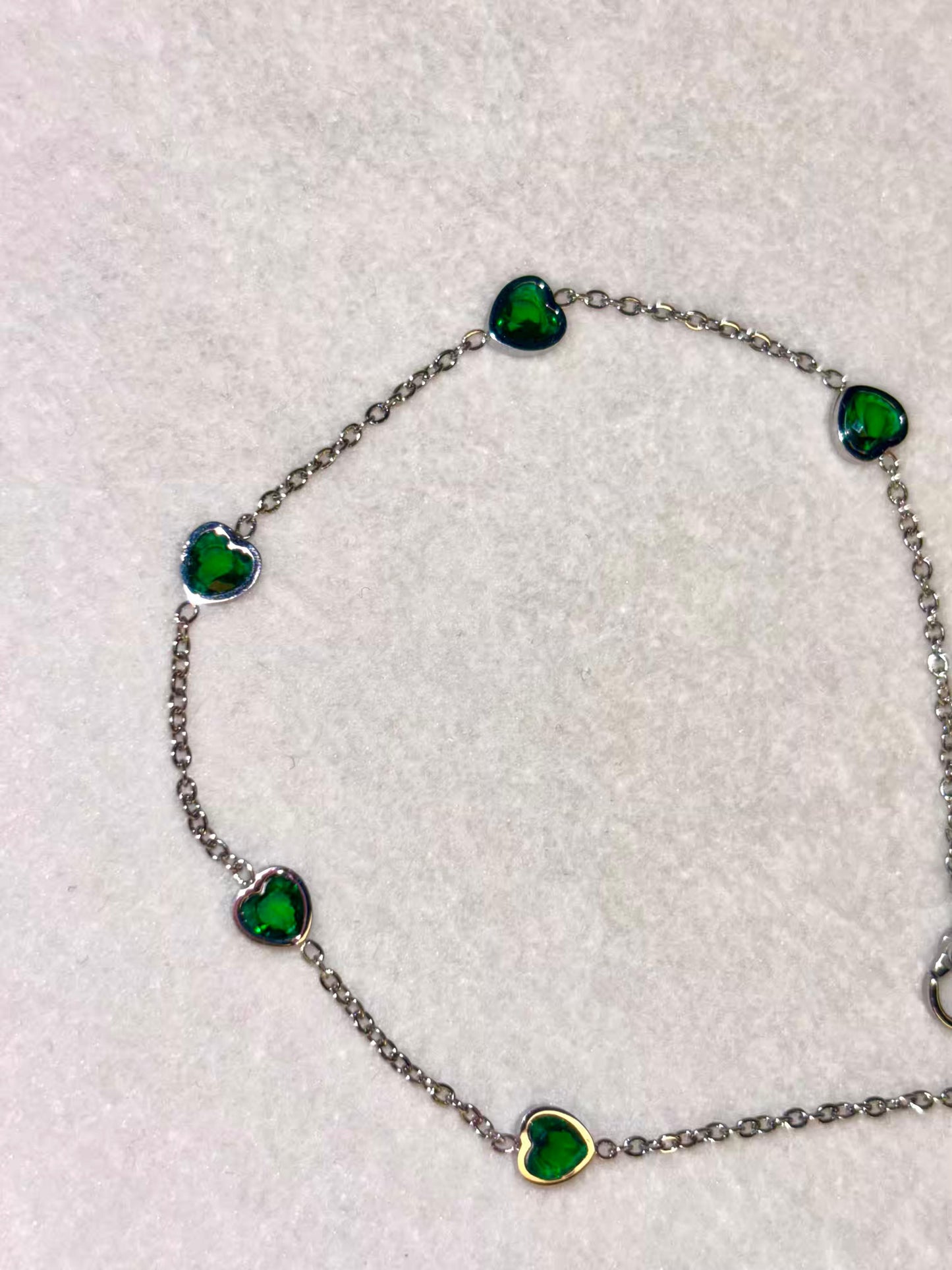 Silver Green Hearts Premium Anklet Payal with Silver hooks
