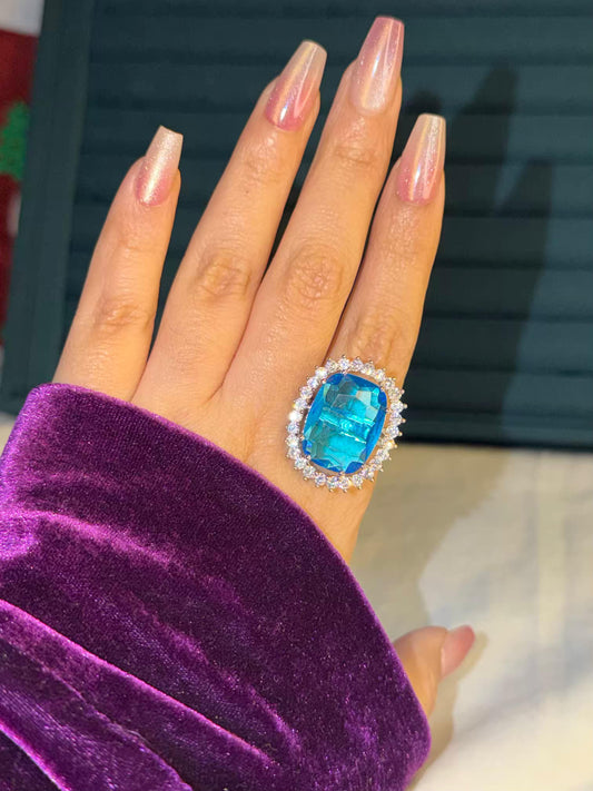 Blue Dominion Silver Plated Premium Ring (Adjustable)